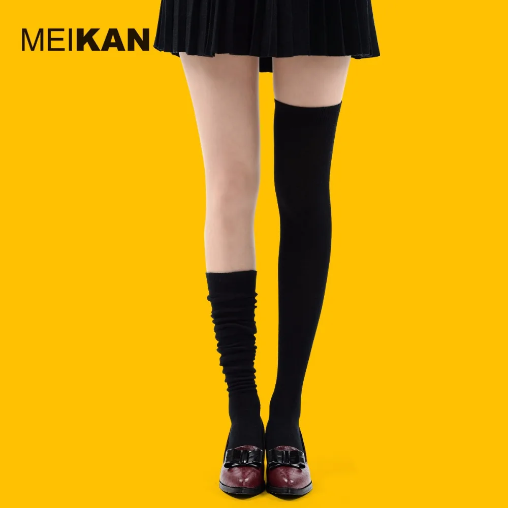 MEIKAN-Meias Coloridas de Algodão Penteado para Mulheres, Monocromáticas, Meias Sobre o Joelho, Moda, Kawaii, Meias Bonitos, MK1229