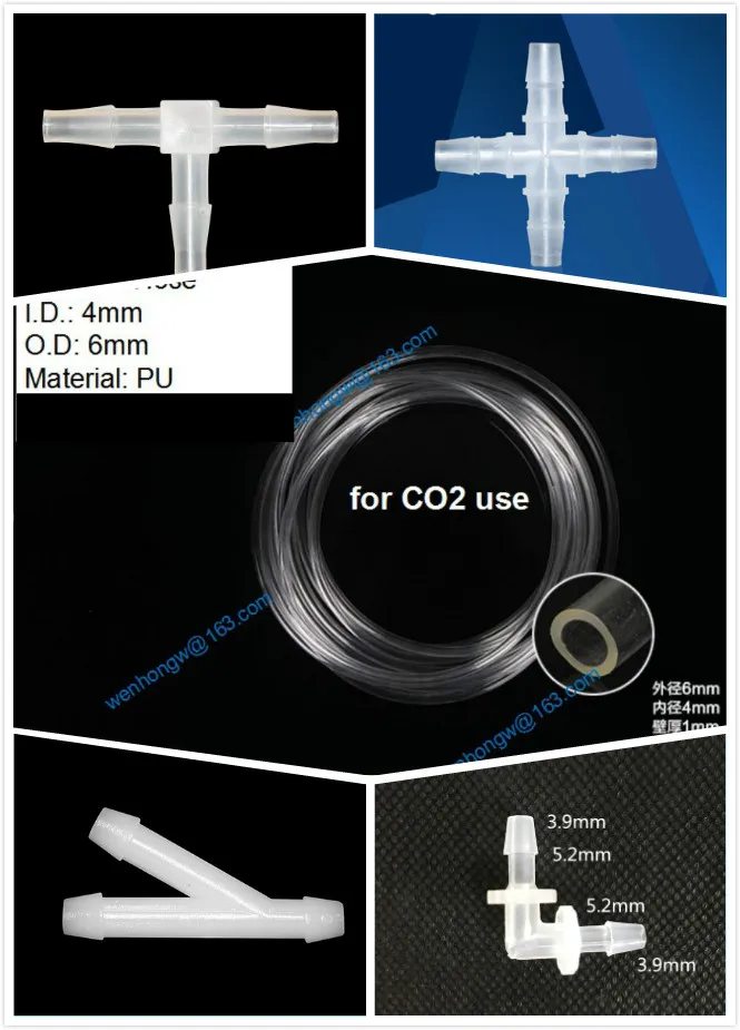 

Aquarium CO2 Proof Plastic Clear Tubing 4/6mm Air Pipe Hose for Fish Tank, T shape fittings, Y shape, cross, elbow, 3 way, 4way