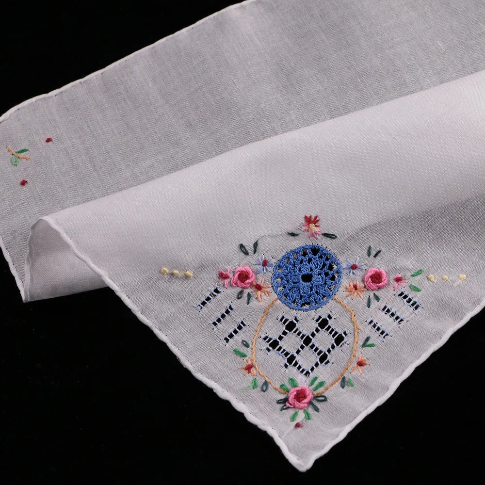 

S008-B : 12 pieces Hand Crochet hand embroidery hand drawnwork cotton handkerchief