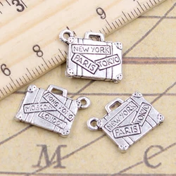 チベットシルバーカラーペンダントトラベルバッグ,10個,15x13mm,ニューヨーク,パリ,東京,アンティークジュエリー,手作りdiy