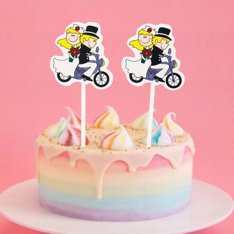 Cake Flags Cupcake Topper Toppers 2pcs/set Bride motorcycle Birthday Wedding Bridal Cake Wrapper Party Baking Decor DIY Gifts