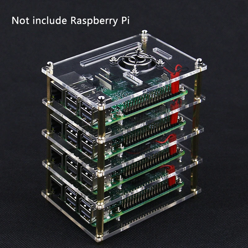 

Raspberry Pi 4B Acrylic Case Multi-layer Box Shell with CPU Cooler Fan Clear Cover Metal Screw for Raspberry Pi 3 Model B+/3B/2B