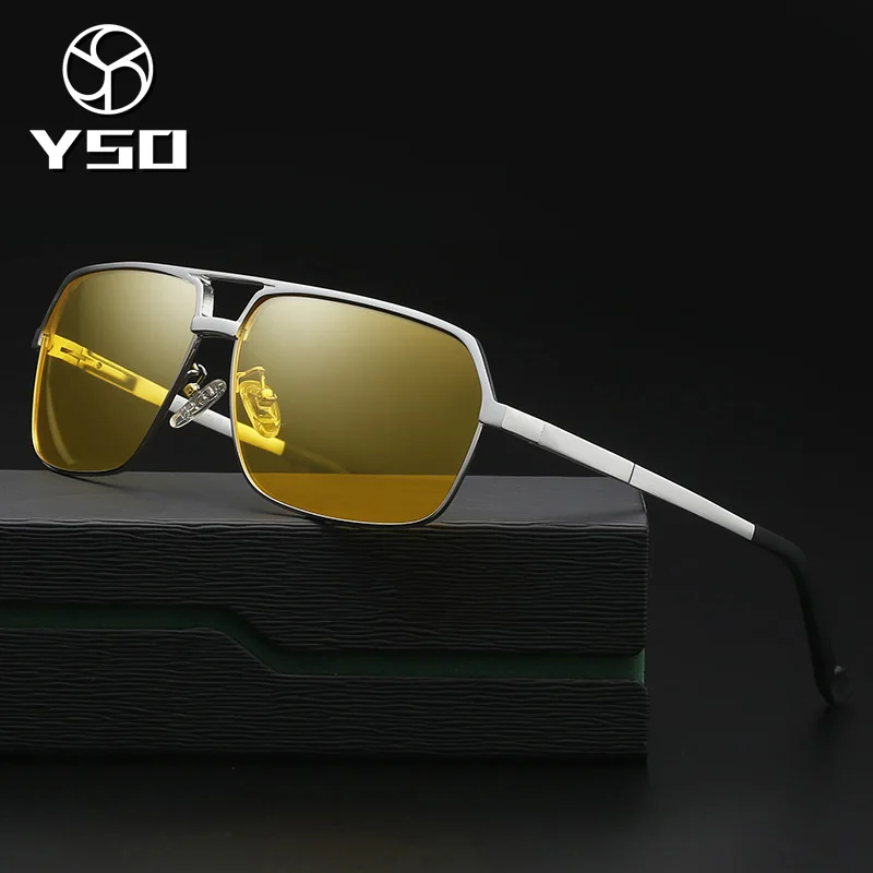 YSO Night Vision Glasses Men Women Aluminium Magnesium Polarized Yellow Square Night Vision Goggles For Driving Anti Glare 8549