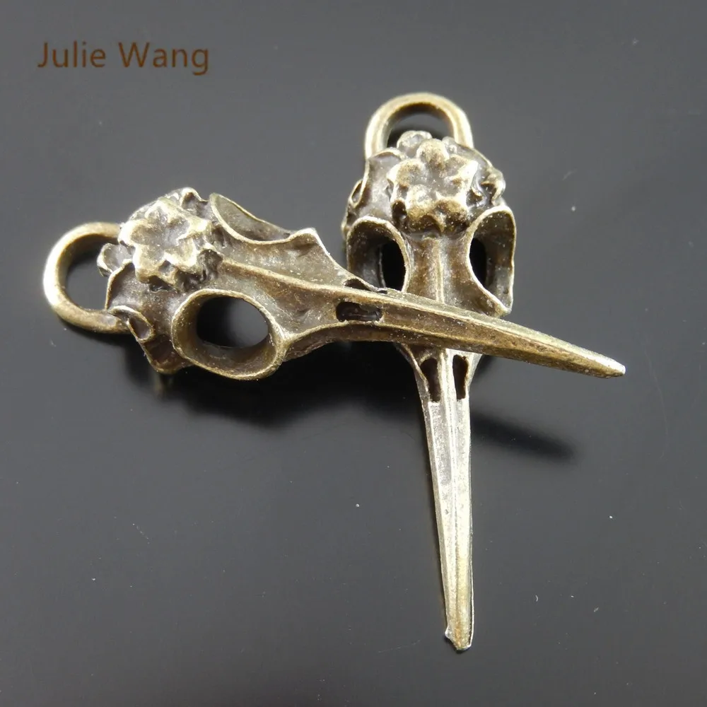 Julie Wang 5PCS Bird Beak Charms Skull Bird Head Antique Bronze Pendant Bracelet Earring Fashion Punk Jewelry Making Accessory