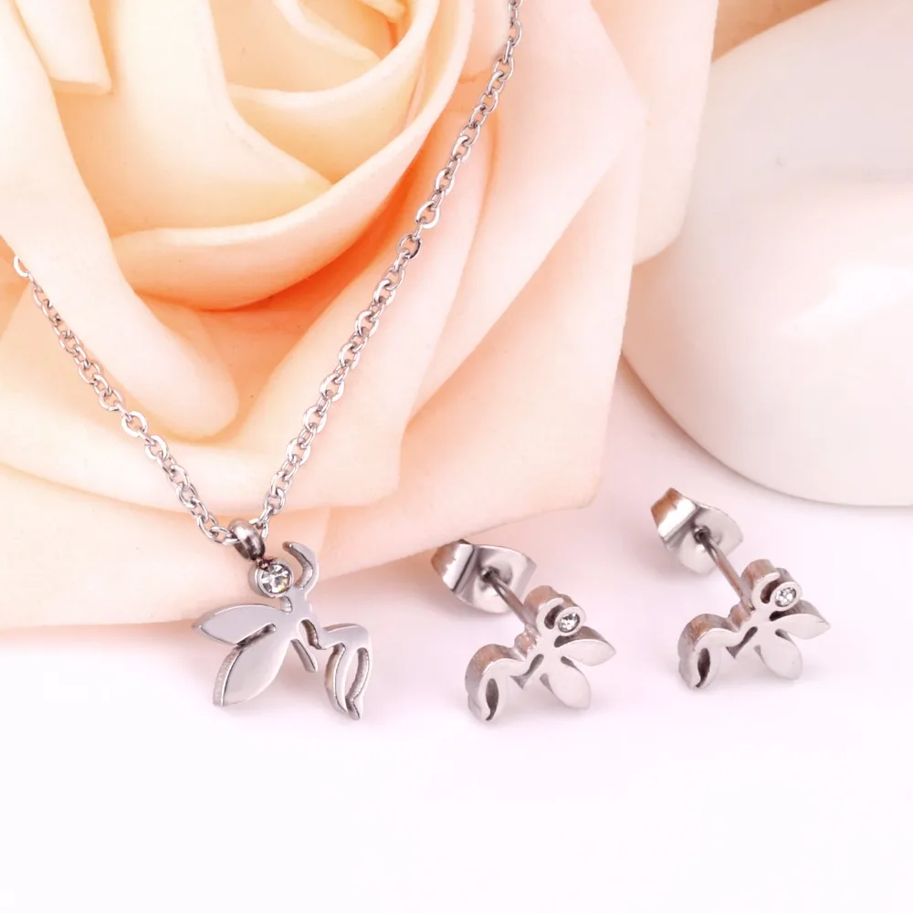 LUXUKISSKIDS Fashion Jewelry Sets Stainless Steel  Pendant Necklace Earrings Sets For Women Accessories Jewelry