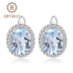 GEM'S BALLET Natural Sky Blue Topaz Gemstone Classic Stud Earrings 925 Sterling Silver Earrings Fine Jewelry Women Wedding