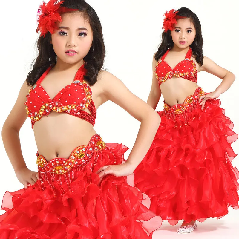 New Style Belly Dance Costume Clothes Wear Kids Dance Child Bellydance Children Gift Indian Dance 3pcs Bra&Belt&Skirt SF860