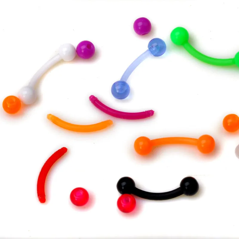 10Pcs Mixed Colorful Flexible Silicone Barbell Stud Tongue Ring Ball Bars Belly Navel Rings Stud Body Piercing Jewelry Wholesale