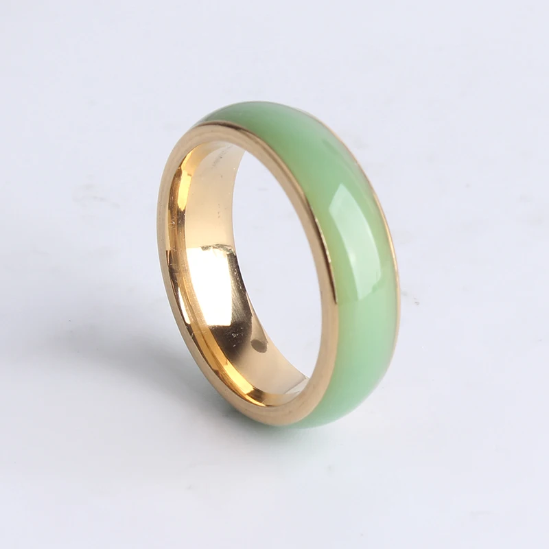 6mm Gold Color green Ceramic Stainless Steel Finger Rings for Women Men Wholesale Jewelry