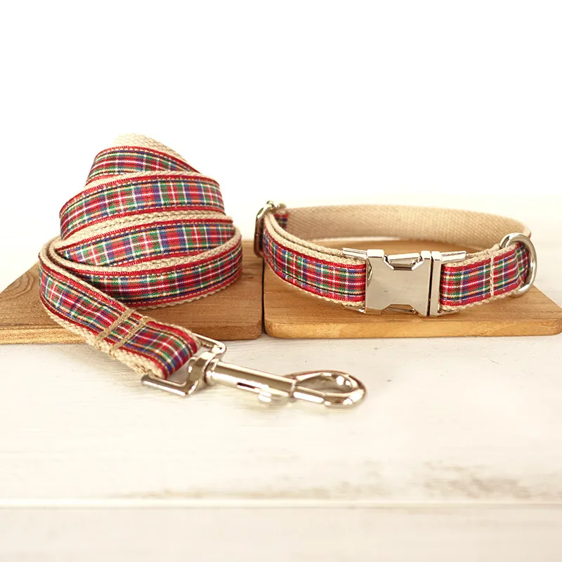 Scottish Tartan Pattern Dog Collars Small Medium Big Dog Nylon Padded Collar Soft&Comfy Classic Puppy Designer Neck Collars Red