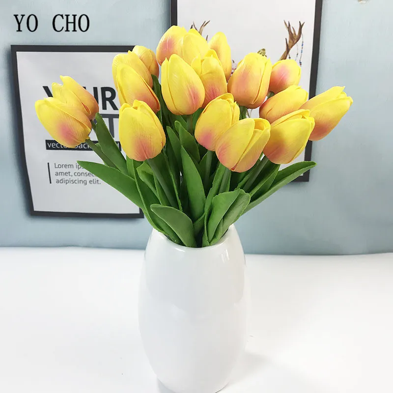 YO CHO  Artificial Flowers for Home Decoration  PU Tulips  Fake Flowers  Real Touch  Mini Tulip  Wedding Decoration  1Pc