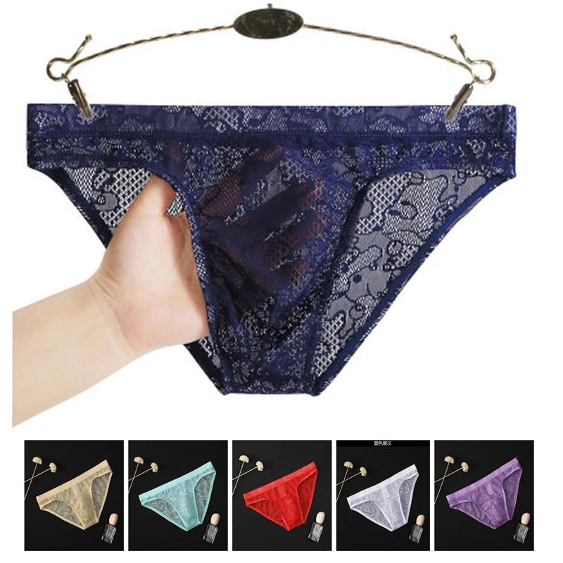 Briefs Cueca Underpants Panties Hot Men\'s Briefs Sexy Lace Transparent Underwear Men Bikini Low Waist Underwear Man Soft Solid