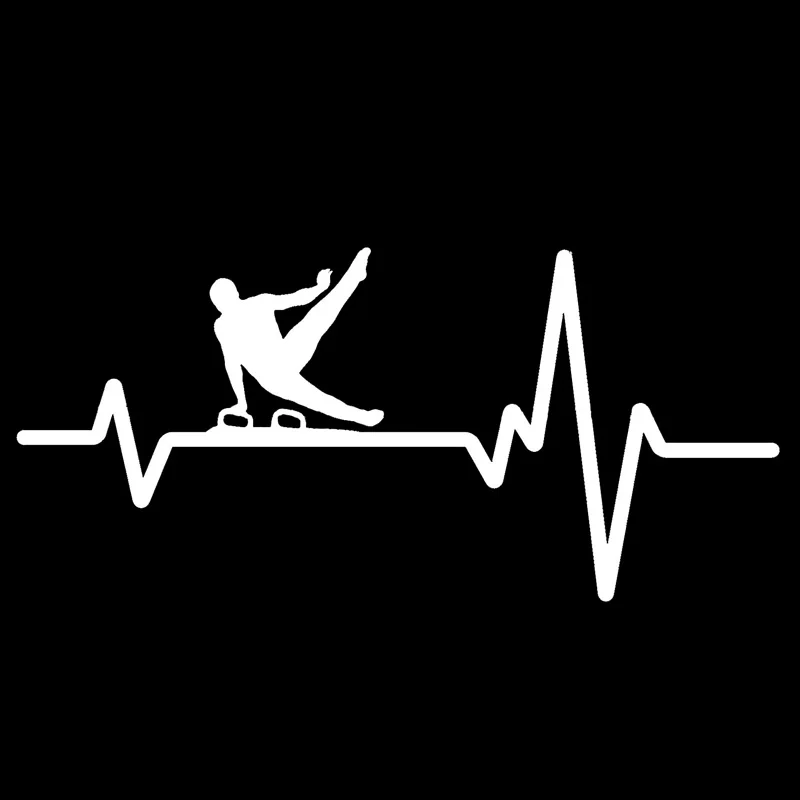 YJZT 15.8CM*7.3CM GYMNASTICS Mens Horse One Hand Grab Heartbeat Vinyl Black/Silver Car Sticker C22-1222