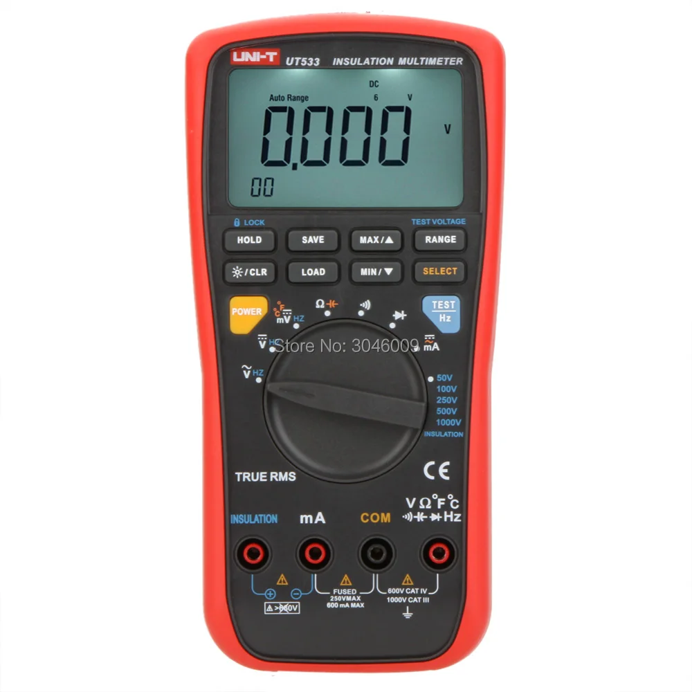 UNI-T UT533 True RMS Insulation Resistance Multimeter, 1000V Megohmmeter Resistance/Capacitance/Frequency/Temperature Test