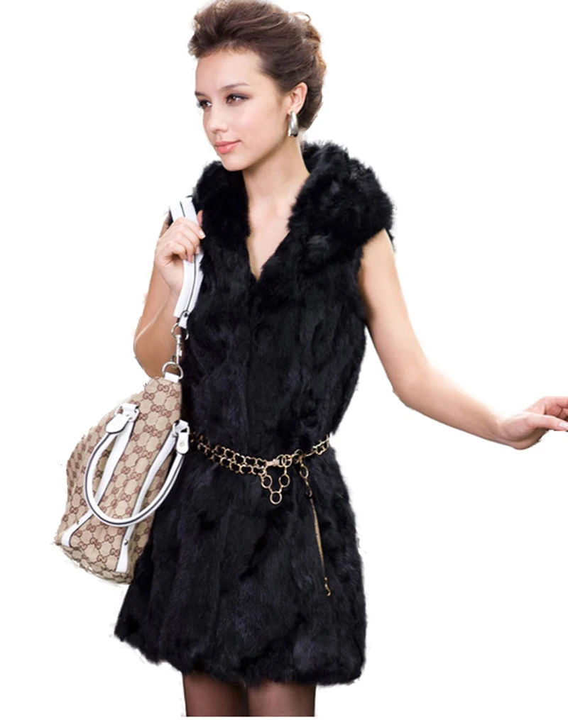 CX-G-B-102 New Fashion Women's Rabbit Fur Vest With Hood