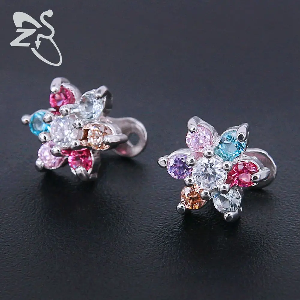 Cute White Pink Blue Flower Crystal Dermal Anchor Piercings Stainless Steel Skin Diver Tops Dermal Piercing Hide in Skin Jewelry