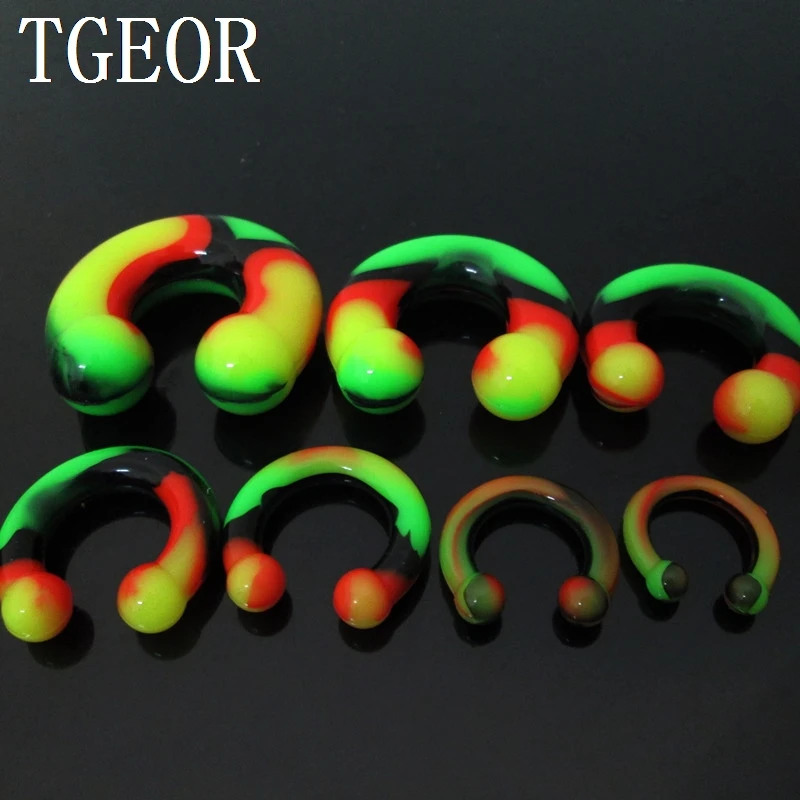 Hot Gauges 7pcs mixed 7 sizes colors circular silicone horseshoe piercing body jewelry free shipping