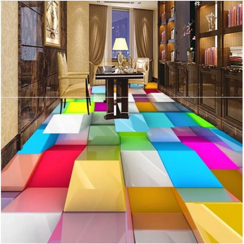 

beibehang Custom personality three-dimensional square abstract 3D floor painting 3D green flooring to the ground paste