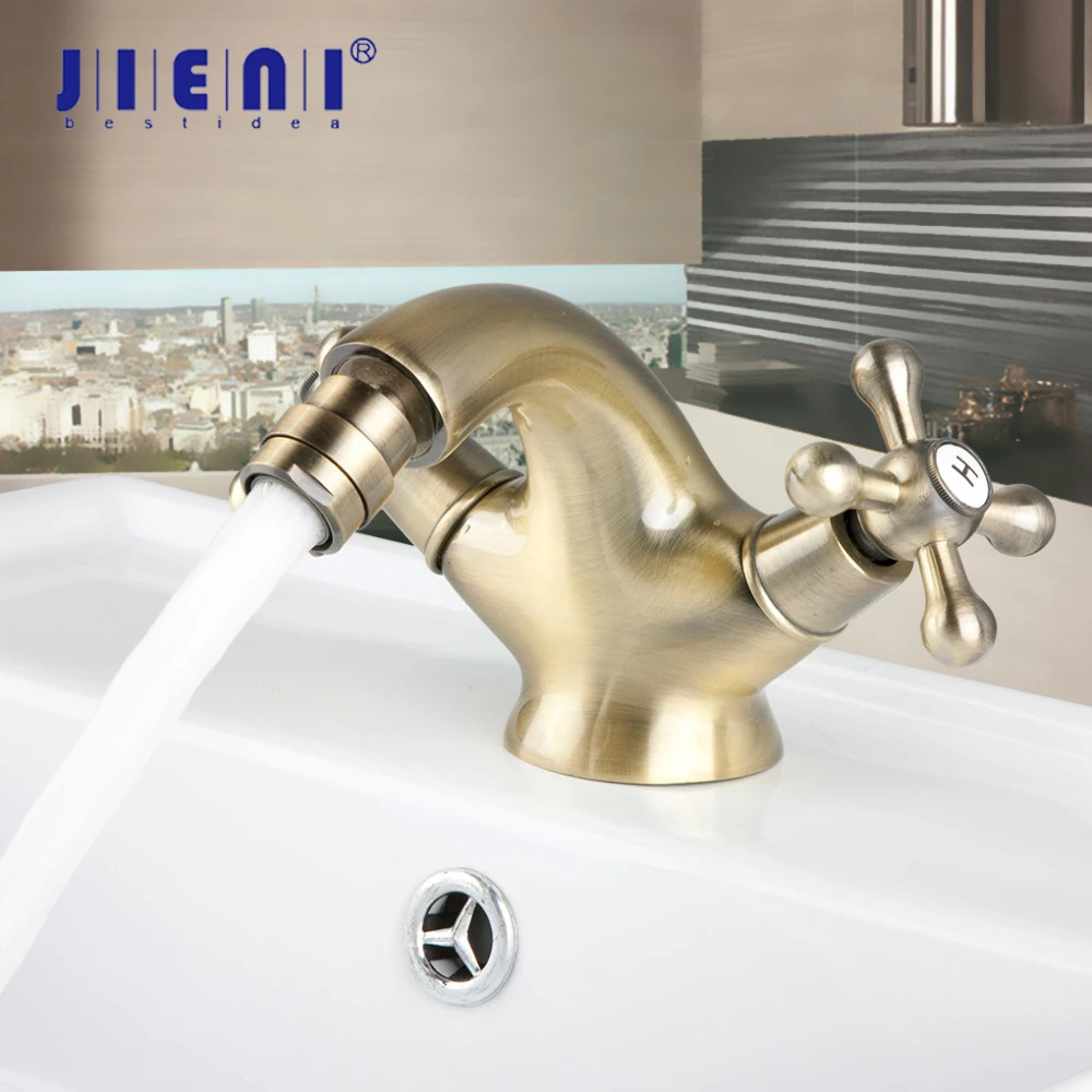 

JIENI Antique Inspired Solid Brass Bidet Faucet - Polished Brass Finish Bathroom Basin Faucet Mixer Tap Water Basin Mixer Tap