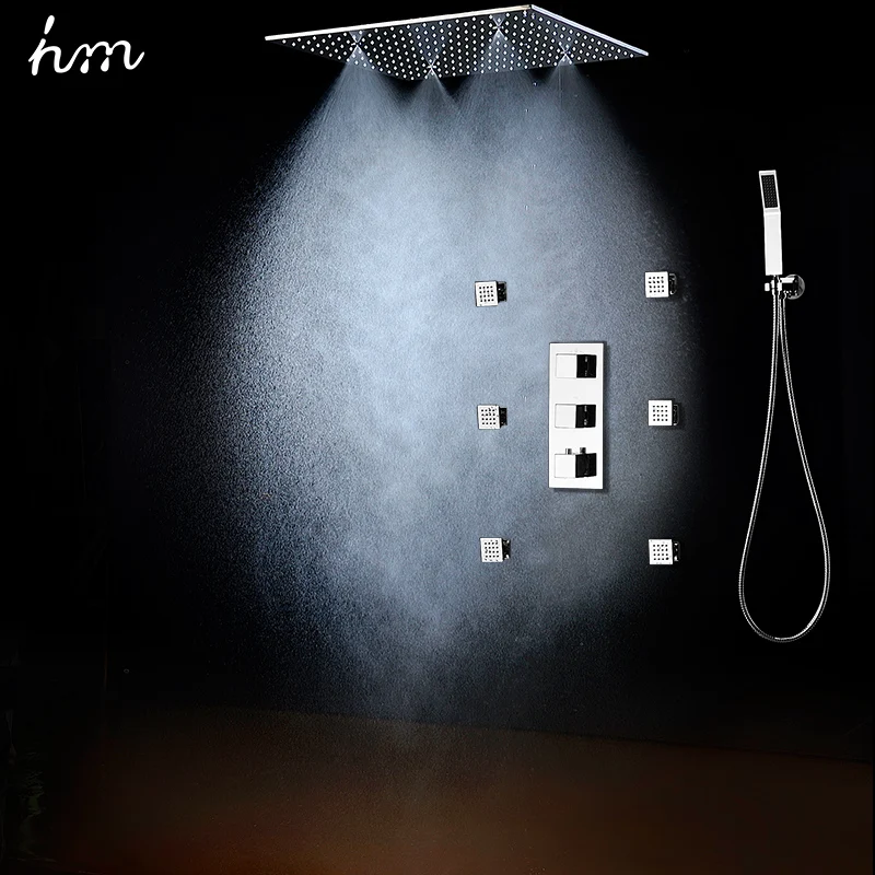 Imagem -03 - Sistema de Chuveiro de Chuva do Banheiro hm Conjunto 20 Polegada Misty Rainfall Shower Head Painel Escondido Diverter Mixer Massagem Body Jet Faucet