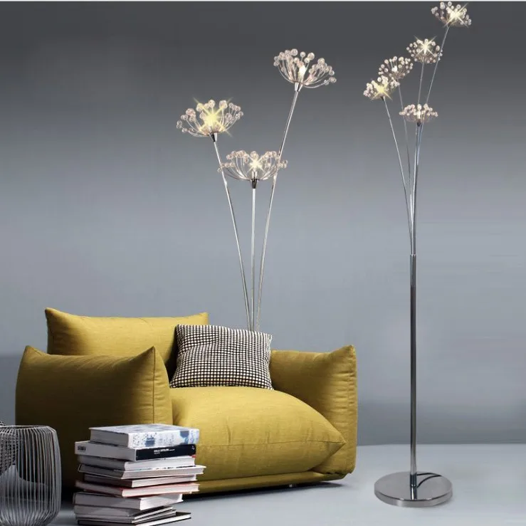 

24V Safe Modern LED Floor Lamps for Bedroom Lighting Fixtures Crystal Ball pendant Silver G4 LED Dandelion Chandelier light