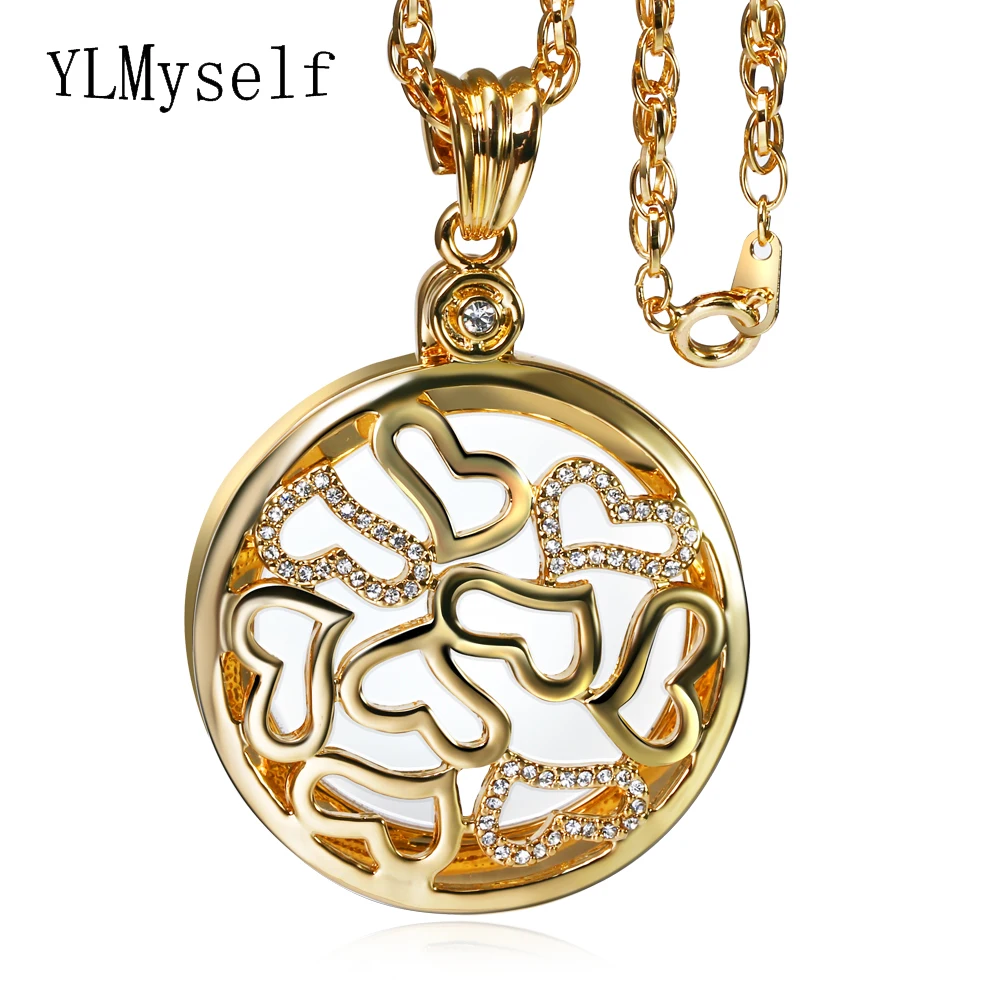 Heart Lovely Magnifying glass Pendant Necklace Gold and White Color with High quality crystal Magnifier necklace