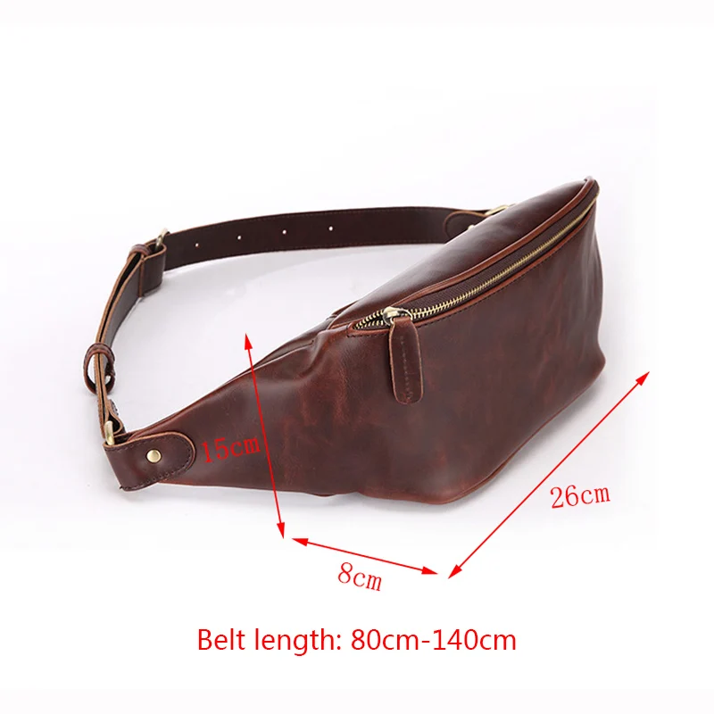 Casual Men\'s Waist Bags Waterproof PU Leather Waist Pack Large Capacity Travel Man Chest Bag Handy Fanny Pack Banana Male