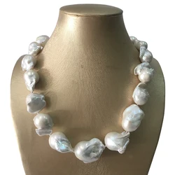 100% NATURE FRESHWATER BIG Baroque PEARL NECKLACE-50 cm-80 cm,HIGH quality 16-24 mm nature white white pearl,925 SILVER CLASP