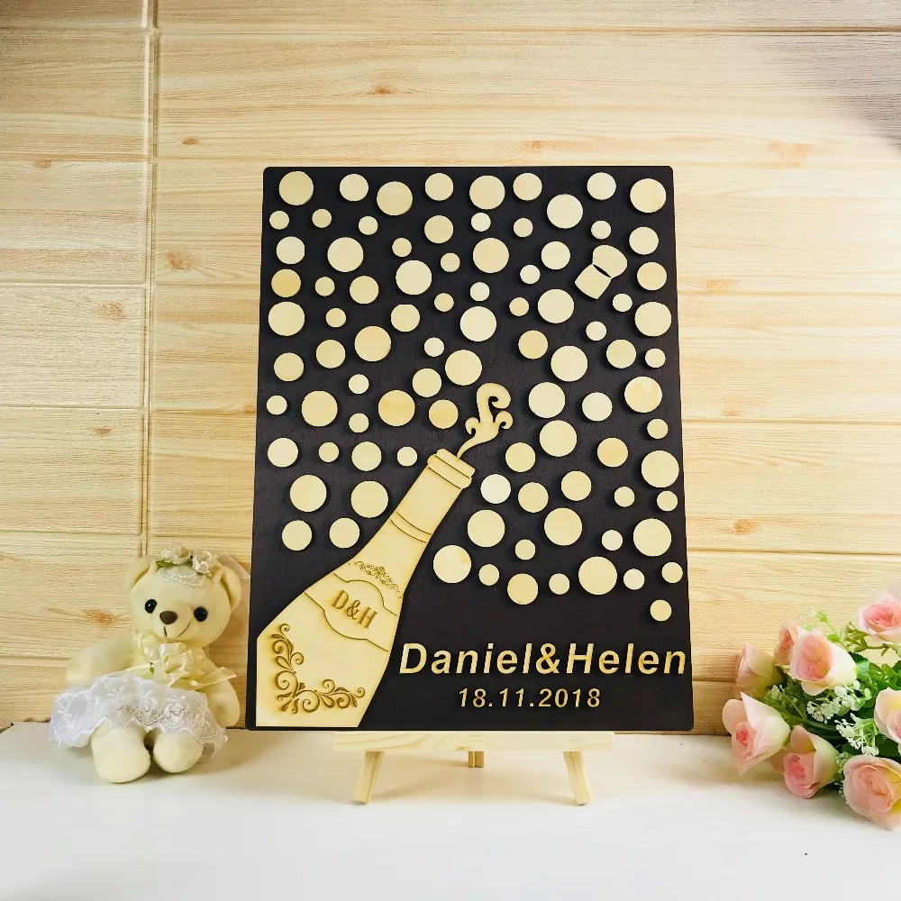 

Personalized Wedding Guest Book, 3D Theme Unique Wedding Guest Book,Custom Champagne Bottle Sign Wedding Guest Book Rustic