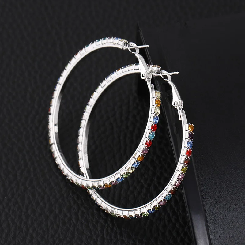 BLIJERY Elegant Wedding Jewelry Accessories Multicolor Rhinestones Crystal Round Hoop Earrings for Women Prom Gifts
