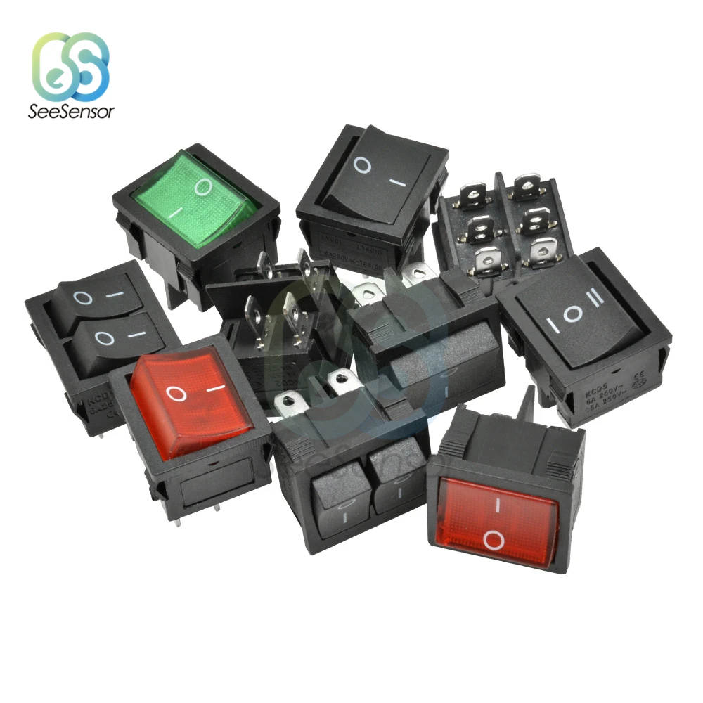 5pcs KCD5 Rocker Switch 6A 250VAC/ 15A 250VAC ON-OFF 2 Position 4 Pins ON-OFF-ON 6 Pins Electrical Equipment Power Switch