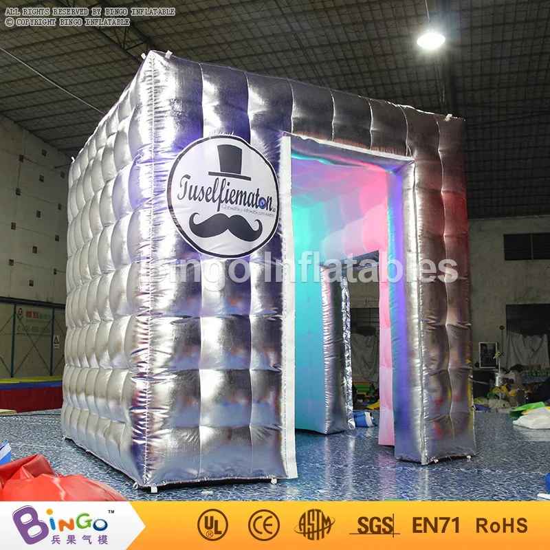 High Quality 2.4X2.4X2.4 Meters LED Lighting Inflatable Photo Booth Tent Silver Color Photo Booth For Wedding Party Toy Tents