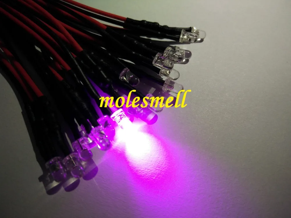 

500pcs 3mm 5v Pink 5VDC LED Lamp Light Set 20cm Pre-Wired 3mm 5V DC