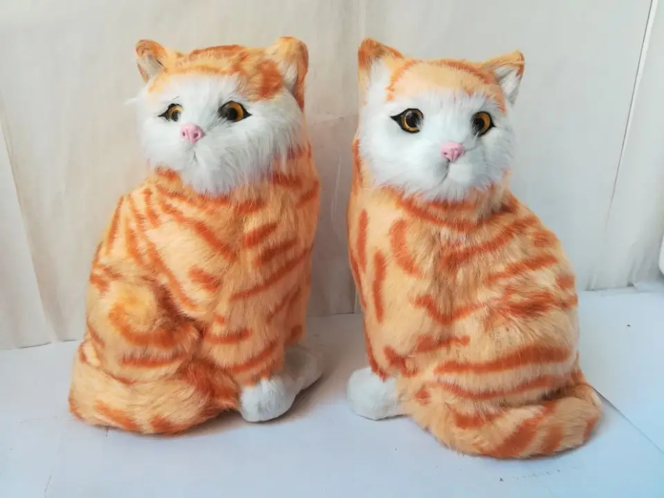 

large 20x15cm simulation yellow cats plastic&fur lovers cats hard model craft home decoration toy gift s2185