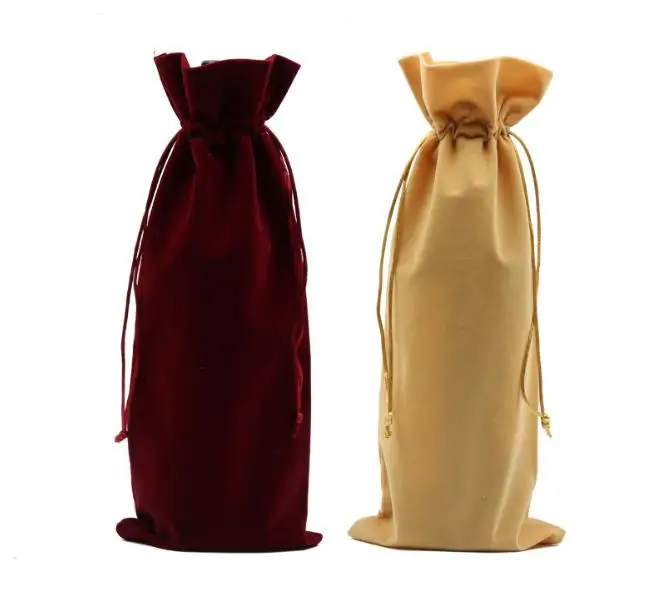 

300pcs/lot Fast shipping 16*38cm Flannelette Wine Bags Pouch Drawstring Red Wine Bottle Gift Covers