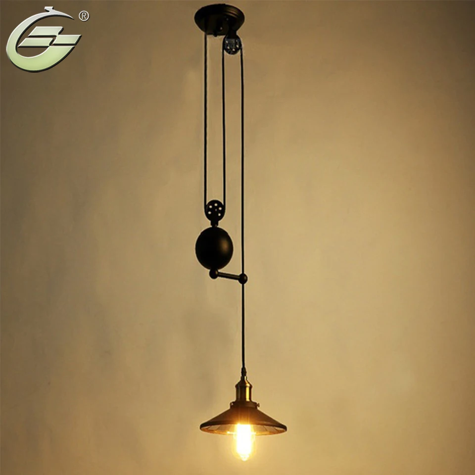 

Retro Industrial Black Iron Pulley Pendant Light with Mirror Bar Pub Home Decoration Lamp E27 Edison Bulbs Lighting Fixtures