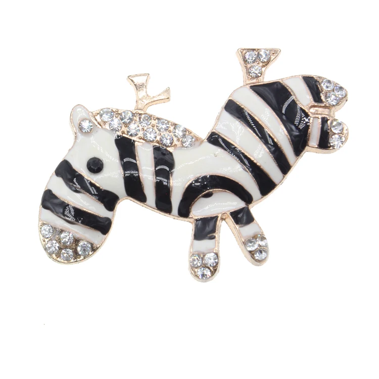 50pcs/lot free shipping Hot selling enamel rhinestone Zebra gold plated Animal Jewelry brooch pin