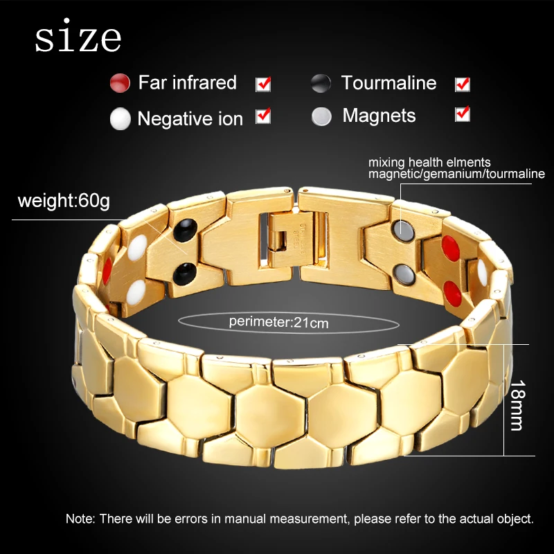 New Healing Magnetic 316L Titanium Steel Bracelet 4 Health Care Elements(Magnetic FIR Germanium) with for Men / Women Hand Chain