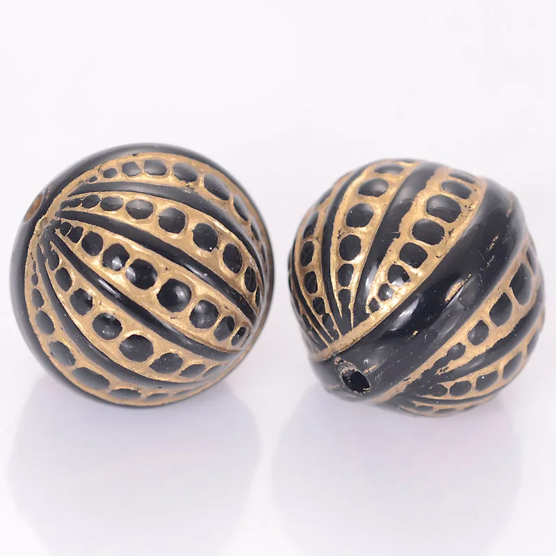 Miasol 20 Pcs 18mm 스트 라이프 라운드 빈티지 아크릴 골동품 디자인 스페이서 비즈 여성을위한 Diy 팔찌 쥬얼리 액세서리 만들기