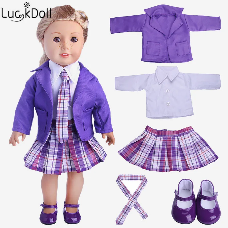 Luckdoll venda quente boneca uniforme vestido de princesa 4 peças + sapatos para 18 Polegada americano boneca acessórios melhores presentes natal