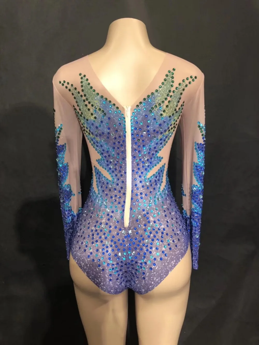 Novo brilhante strass malha bodysuit festa sexy traje dança mostrar boate feminino cantor usar ver através bodysuits