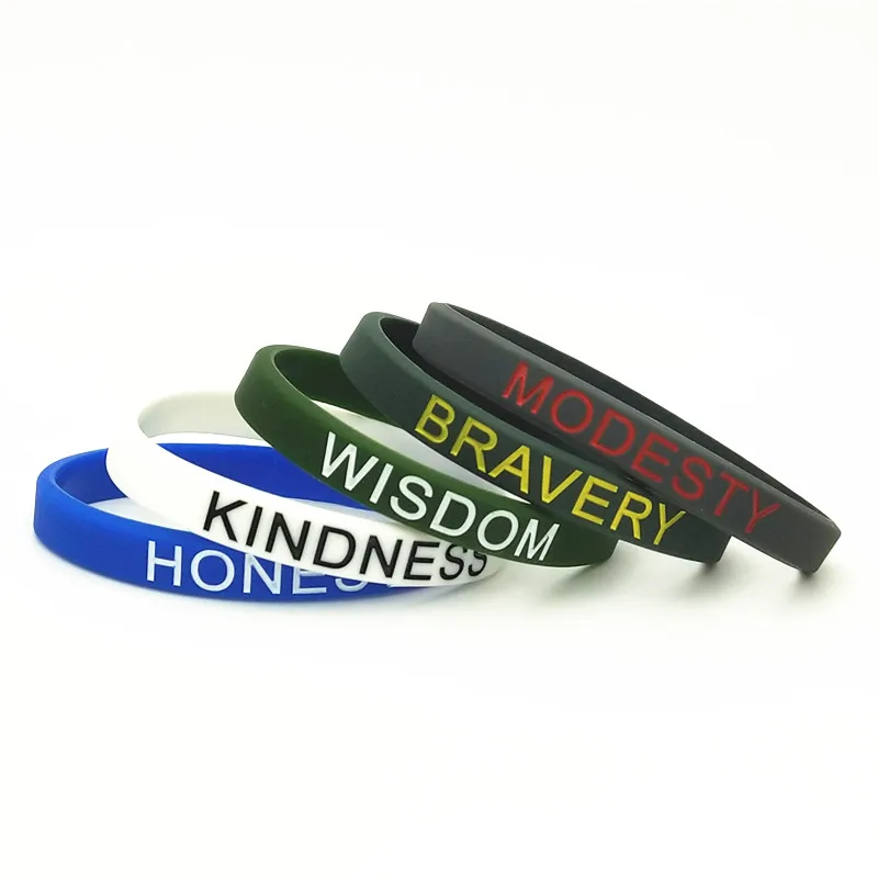 5PCS Tide Brand Courage Wisdom Belief Bravery Bracelets &Bangles English Inspirational Silicone Wristbands Friends Gifts SH303