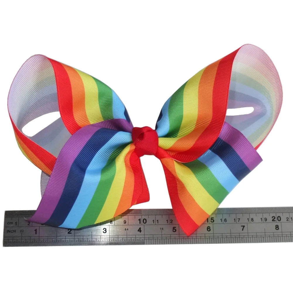 2 PCS 8 inch Rainbow Hair bow Hair clips Large Hair ribbon Bows Hairgrip Hairpins Boutique Sweet Girls Hair Accessories Headwear