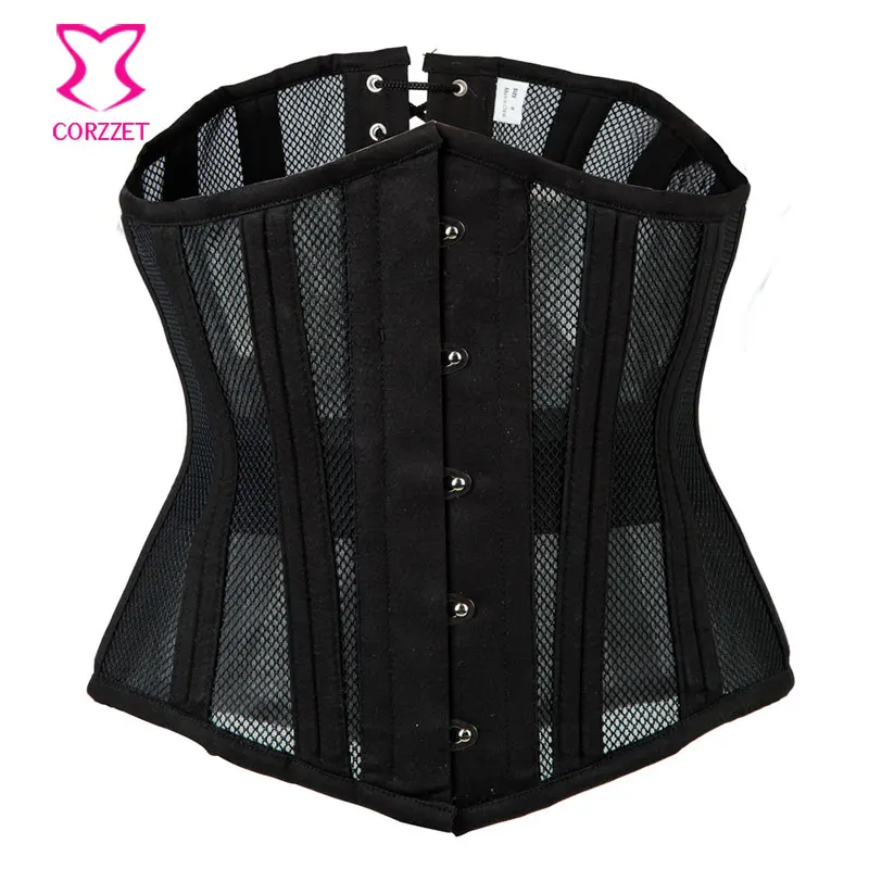 

Black Fishnet 26 Steel Boned Underbust Corset Sexy Waist Trainer Corsets Corselet Plus Size Waist Trainer Korsett For Women 6XL