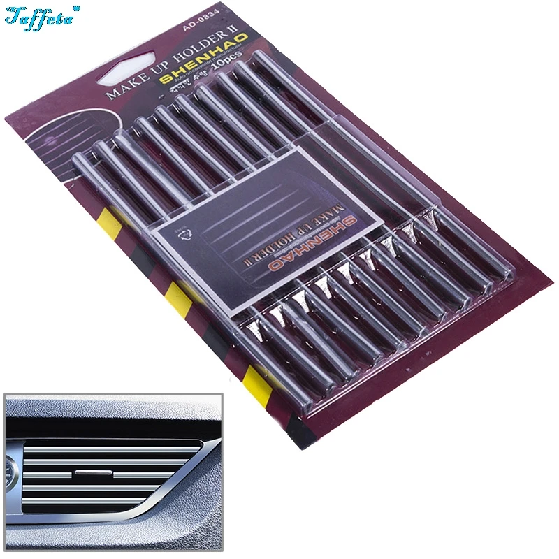 Clip de cuchilla de conducto de aire acondicionado en forma de U para decoración de coche, tira brillante modificada para Interior, 10 unids/set/juego, Plata