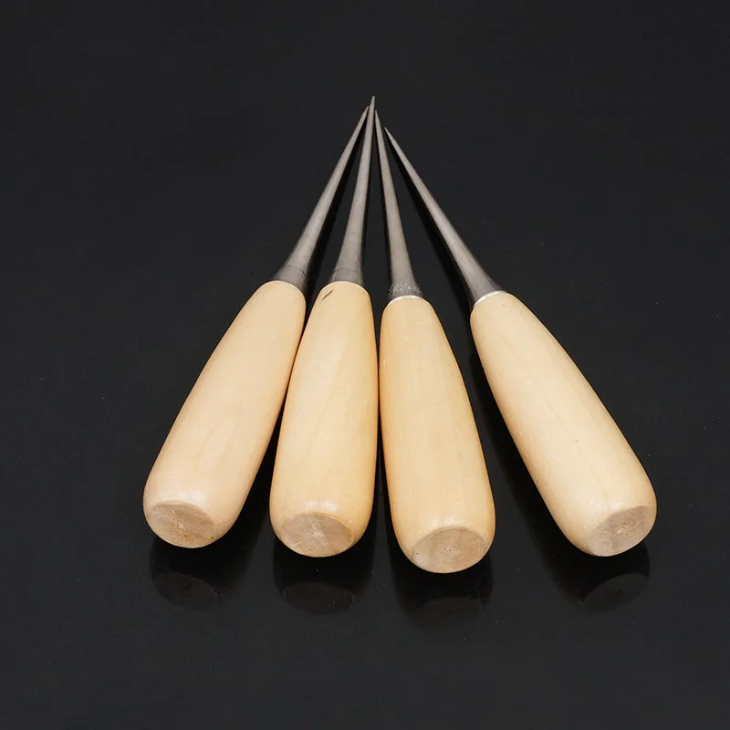 1 PCS Leather Stab Tool DIY Gadget Wood Handle Drillable Awl Round Solid Beech Tool for Leather Craft