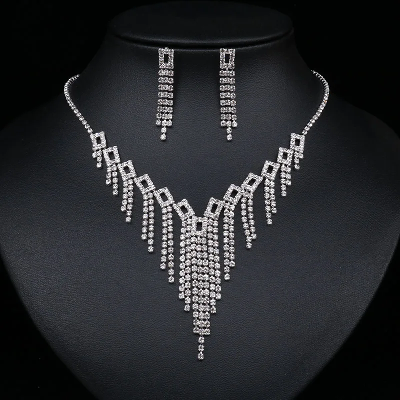 TREAZY Bridal Bridesmaid Jewelry Sets for Women Rhinestone Crystal Choker Necklace Earrings for Wedding African Jewelry Set