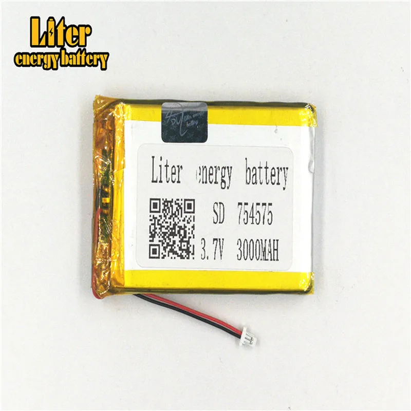 1.0 مللي متر 2pin موصل 3.7 فولت 754575    بطارية ليبو عالية الطاقة 3000 مللي أمبير في الساعة بطارية ليثيوم بوليمر قابلة لإعادة الشحن