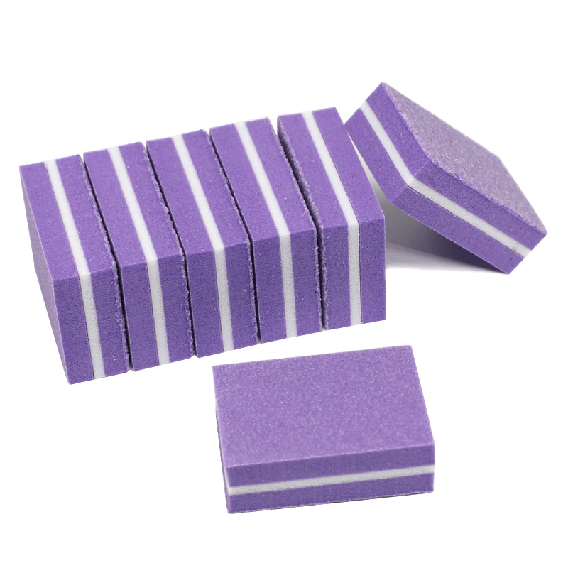 Bloc tampon violet pour ongles, 200 pièces, éponge de ponçage Double face, limes à ongles pour manucure, meulage, outil d'art pour vernis Gel