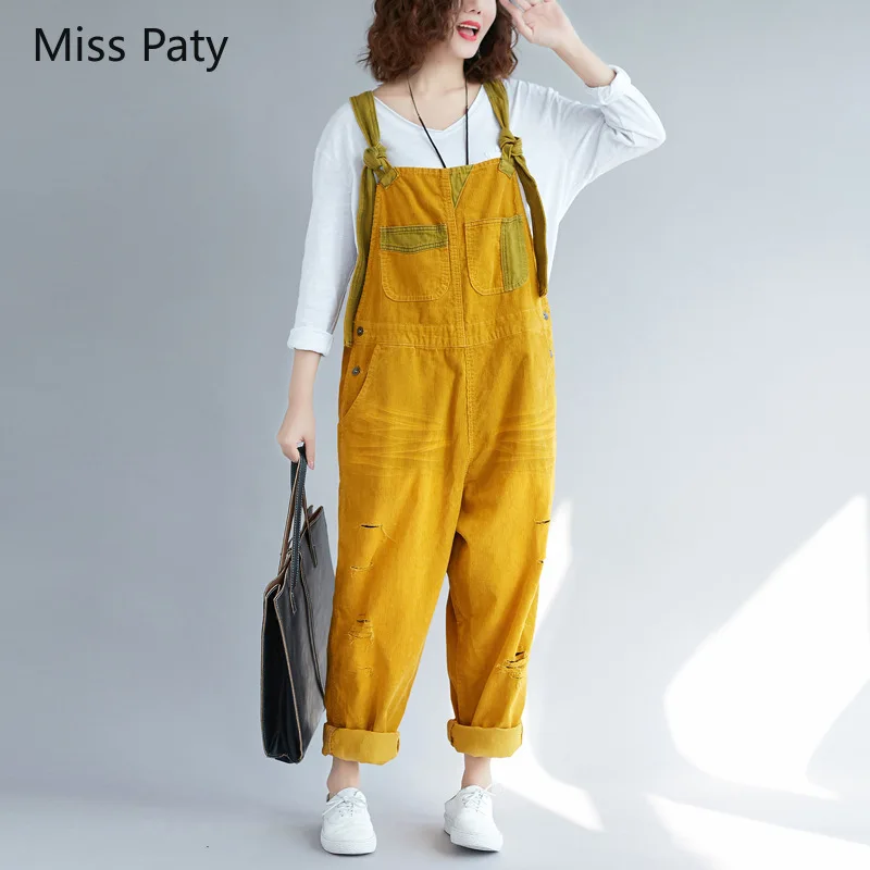 Women's oversize pants crop wide leg trousers hip hop casual loose harem corduroy vintage ripped jumpsuit high waist overalls